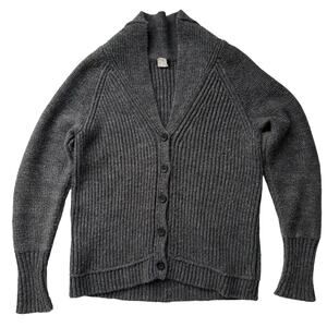 J Crew Wool‎ Mohair blend Shawl Collar Chunky Ribbed Grey Cardigan L